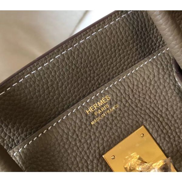 HERM Birkin 35cm Bag In Taupe Grey Clemence Leather GHW