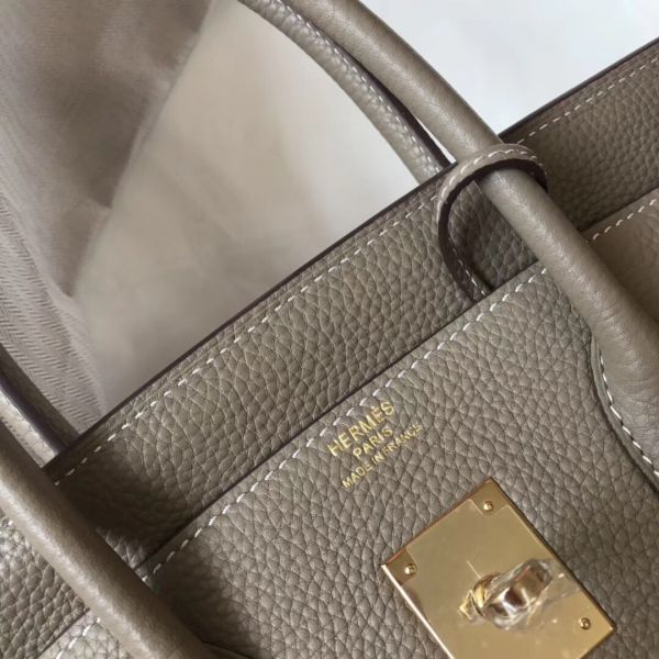 HERM Birkin 35cm Bag In Gris Tourterelle Clemence Leather GHW