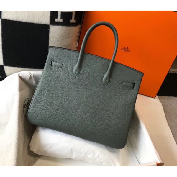 HERM Birkin 35cm Bag In Vert Amande Clemence Leather GHW