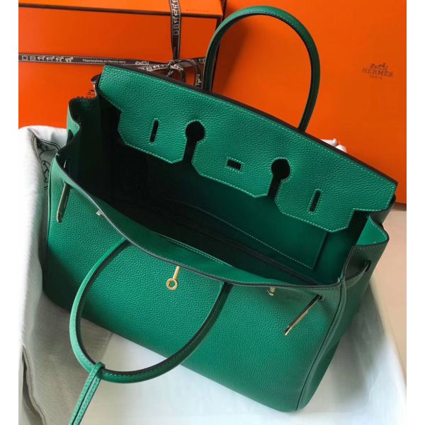 HERM Birkin 35cm Bag In Vert Vertigo Clemence Leather GHW