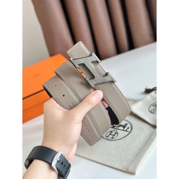 HERM H Speed Reversible Belt 32MM in Grey Epsom Calfskin