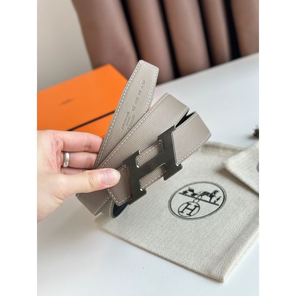 HERM H Speed Reversible Belt 32MM in Grey Epsom Calfskin