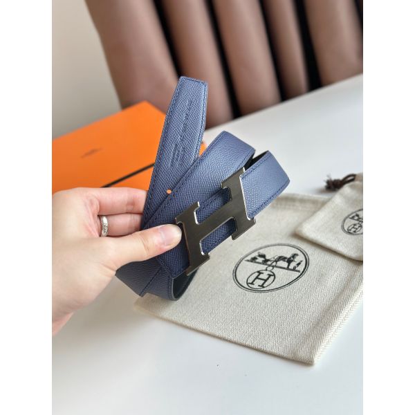 HERM H Speed Reversible Belt 32MM in Blue Saphir Epsom Calfskin