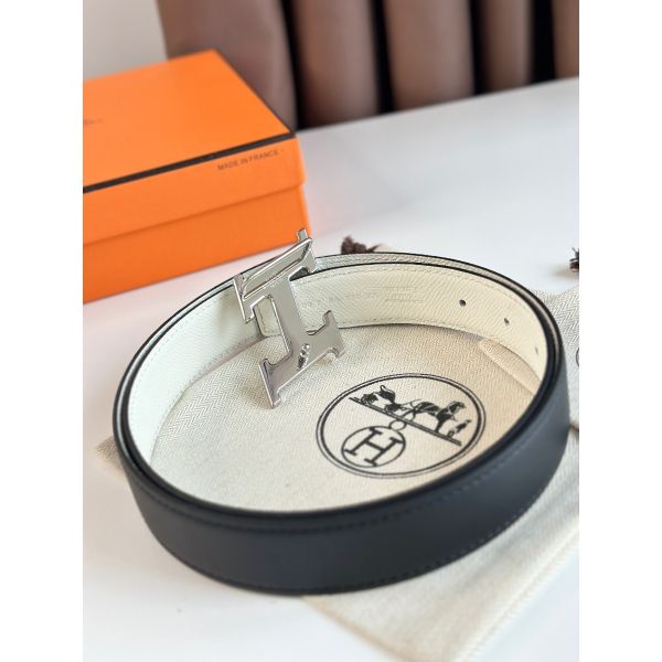 HERM H Speed Reversible Belt 32MM in White Epsom Calfskin