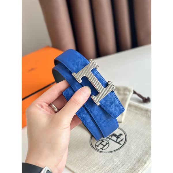 HERM H Striee Reversible Belt 32MM in Blue and Black Epsom Calfskin