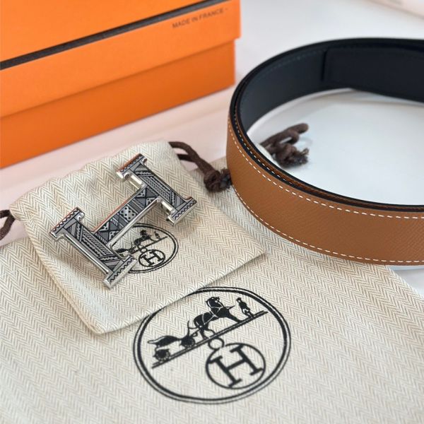 HERM H Touareg Reversible Belt 32MM in Gold Epsom Leather