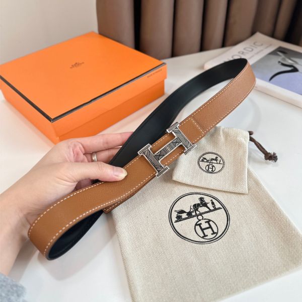 HERM H Touareg Reversible Belt 32MM in Gold Epsom Leather