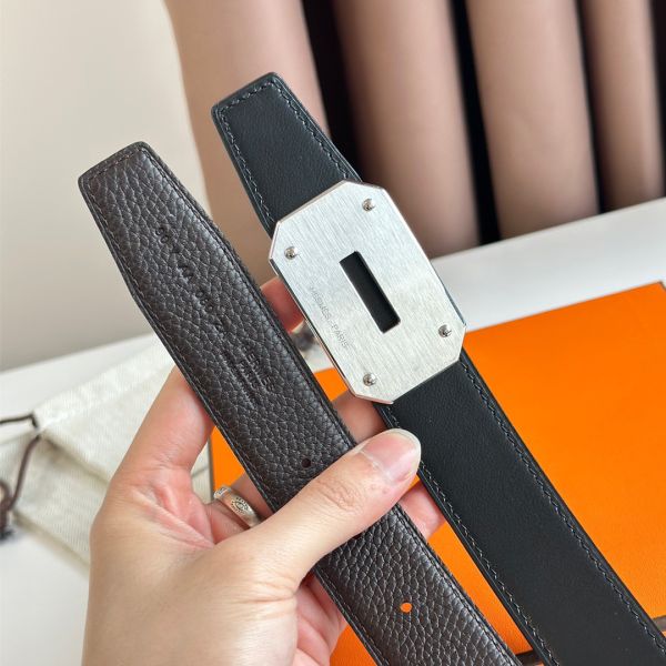 HERM Neo Reversible Belt 32MM in Chocolate Clemence Leather