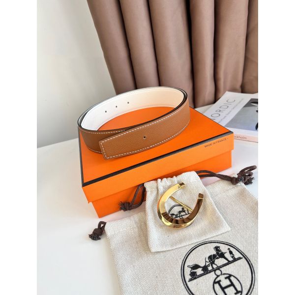HERM Luck Reversible Belt 38MM in Gold and White Epsom Calfskin