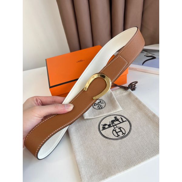 HERM Luck Reversible Belt 38MM in Gold and White Epsom Calfskin