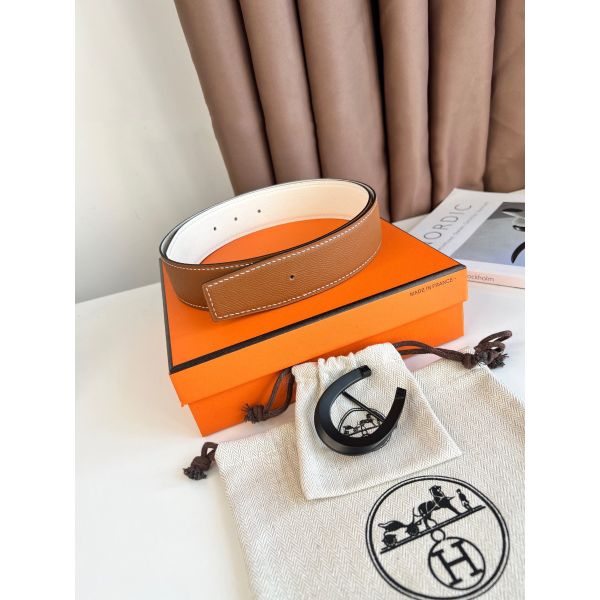 HERM Luck Reversible Belt 38MM in Epsom Leather with Black Buckle