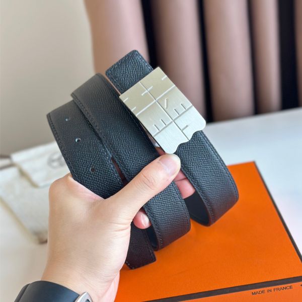 HERM Typo Reversible Belt 32MM in Black Epsom Calfskin