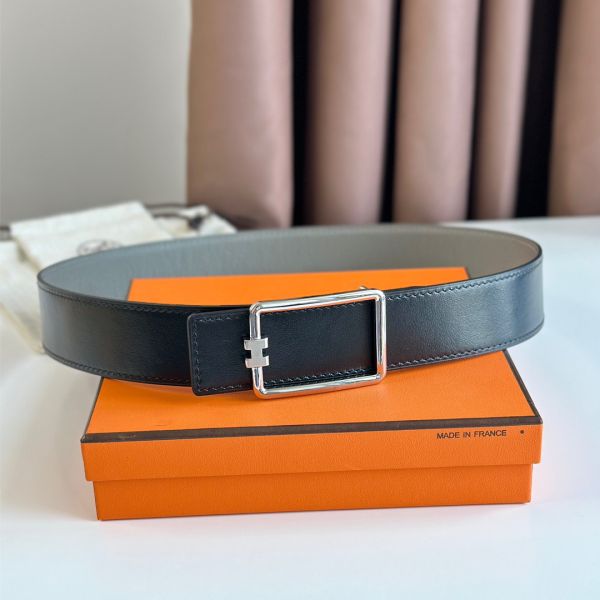 HERM Tube H Reversible Belt 38MM in Grey Clemence Leather