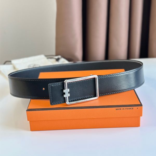 HERM Tube H Reversible Belt 38MM in Black Clemence Leather