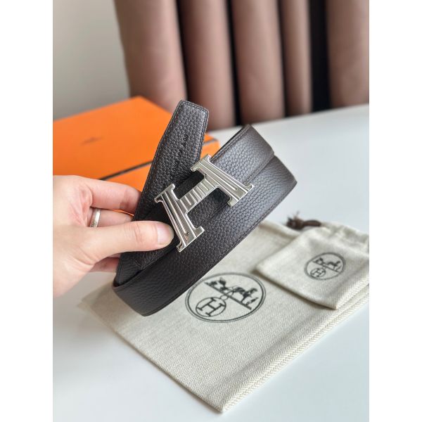 HERM H Take Off Reversible Belt 32MM in Chocolate Clemence Leather