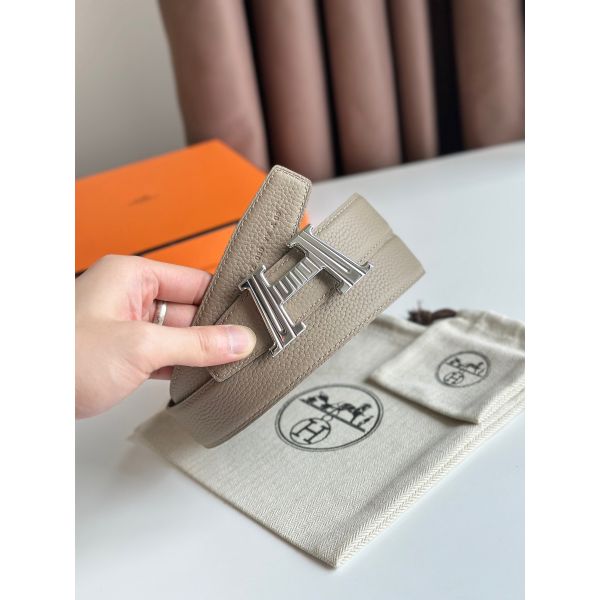 HERM H Take Off Reversible Belt 32MM in Grey Clemence Leather