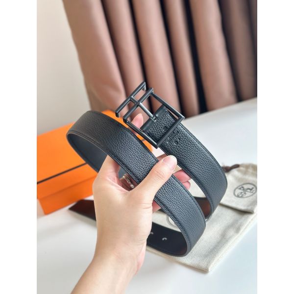 HERM Nathan 40MM Belt with Matte Buckle in Black Clemence Leather