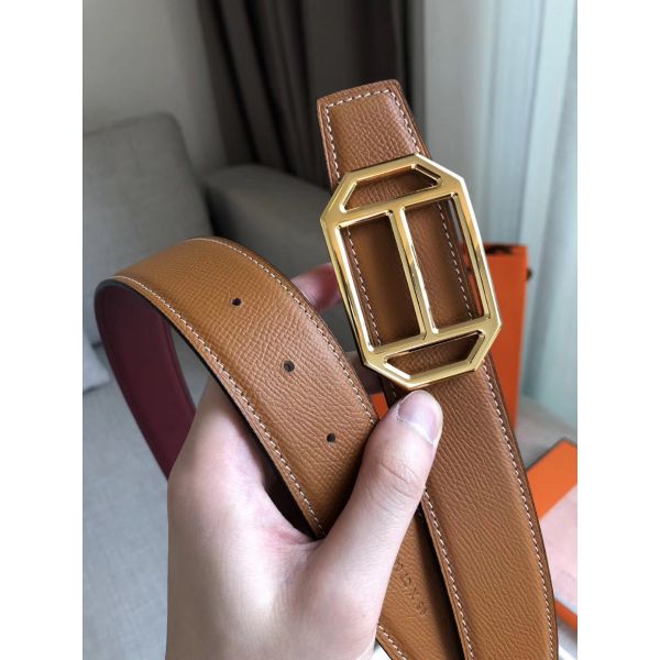 HERM Pad Reversible Belt In Ruby/Brown Epsom Leather