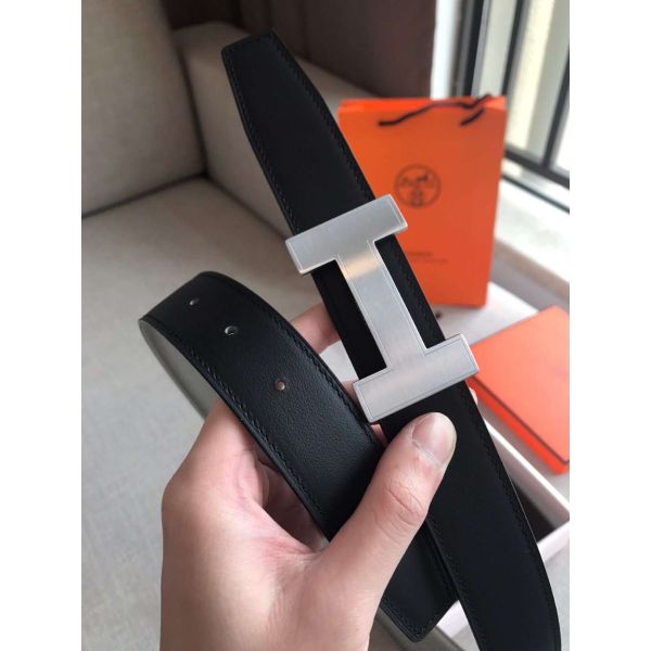 HERM Quizz 32mm Reversible Belt In Blue Clemence Leather