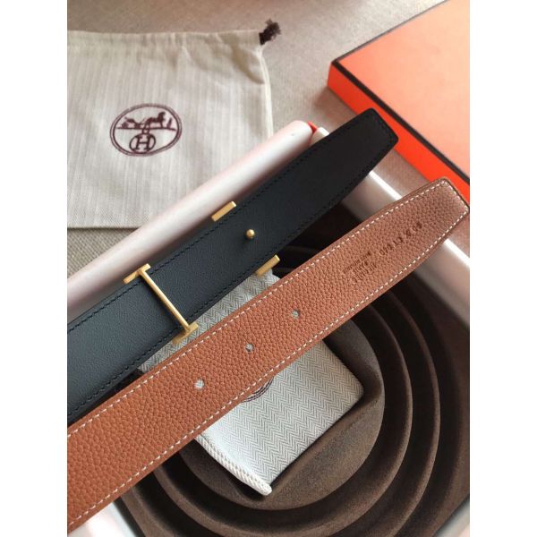 HERM Quizz 32mm Reversible Belt In Brown Clemence Leather