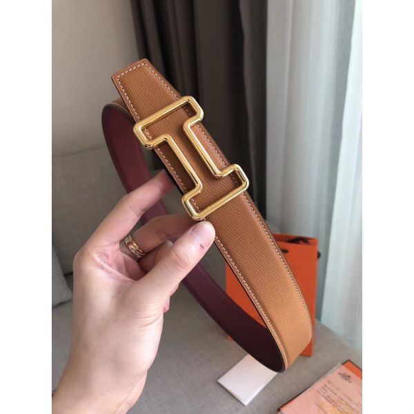 HERM Tonight 38MM Reversible Belt In Ruby/Gold Epsom Leather