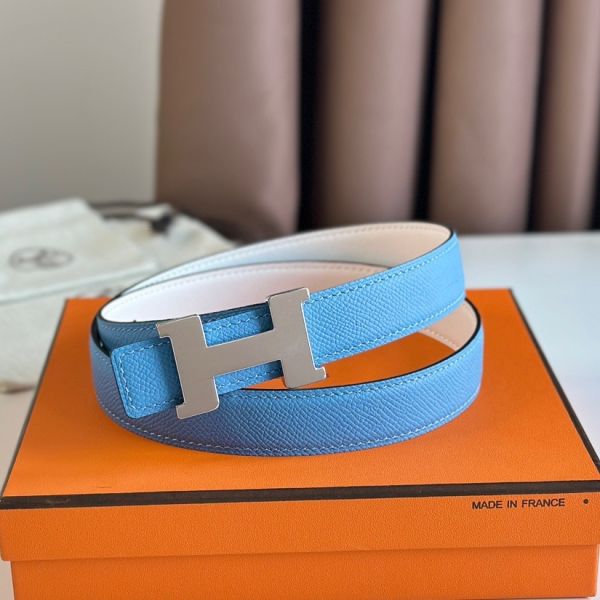 HERM Mini Constance 24mm Belt in Blue Epsom Leather and White Swift Leather