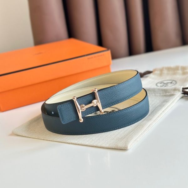 HERM Mors H 24mm Reversible Belt in Blue and White Epsom Leather
