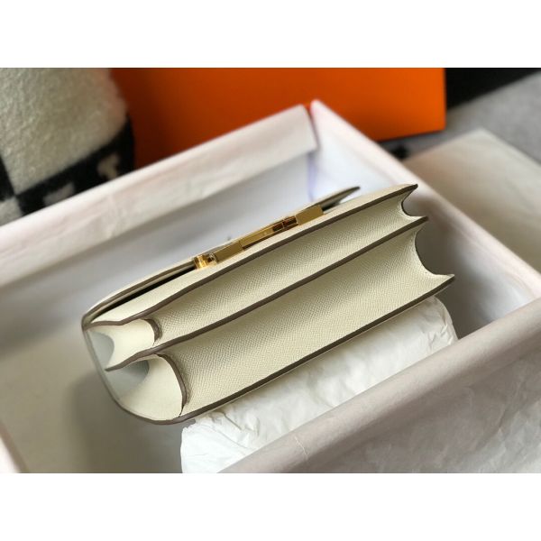 HERM White Constance MM 24cm Epsom Leather Bag