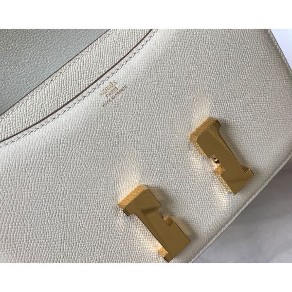 HERM White Constance MM 24cm Epsom Leather Bag