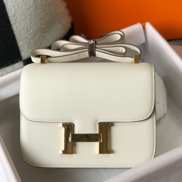 HERM White Constance MM 24cm Epsom Leather Bag