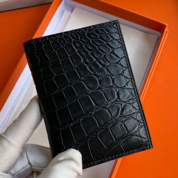 HERM MC² Euclide Card Holder in Black Matte Alligator Leather