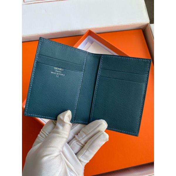 HERM MC² Euclide Card Holder in Blue Colvert Shiny Alligator Leather