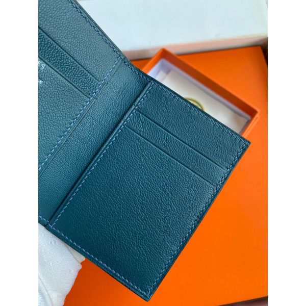 HERM MC² Euclide Card Holder in Blue Colvert Shiny Alligator Leather