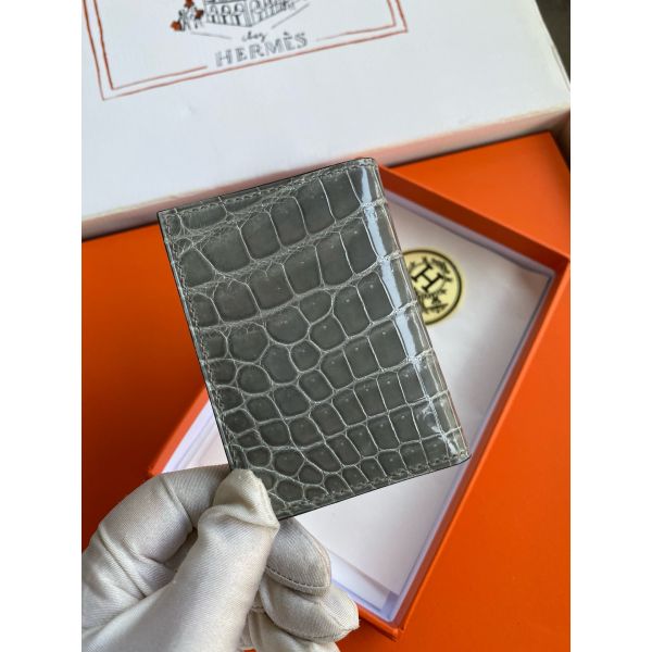 HERM MC² Euclide Card Holder in Blue Glacier Shiny Alligator Leather