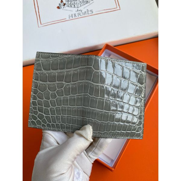 HERM MC² Euclide Card Holder in Blue Glacier Shiny Alligator Leather