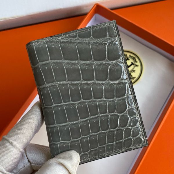 HERM MC² Euclide Card Holder in Blue Glacier Shiny Alligator Leather