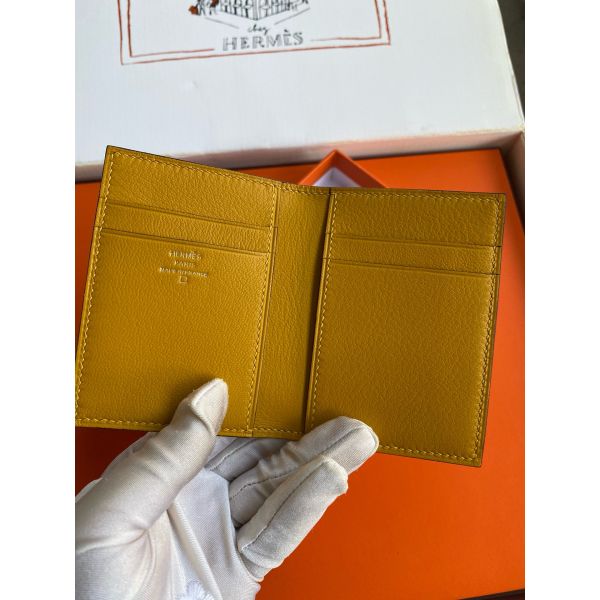 HERM MC² Euclide Card Holder in Jaune Ambre Shiny Alligator Leather