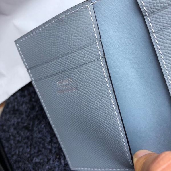 HERM MC² Euclide Card Holder In Blue Lin Epsom Leather