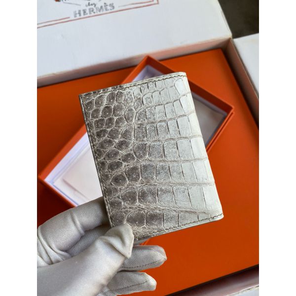 HERM MC² Euclide Card Holder in Himalaya Niloticus Crocodile Skin