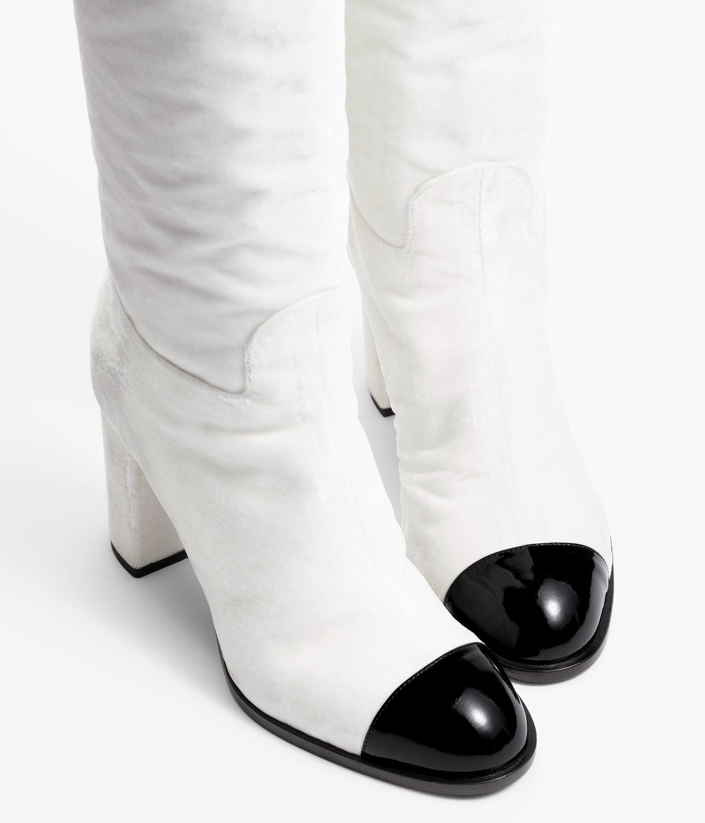 high boots white black velvet