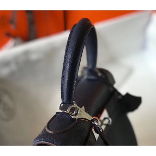 HERM Kelly 28cm Bag In Dark Blue Clemence Leather PHW