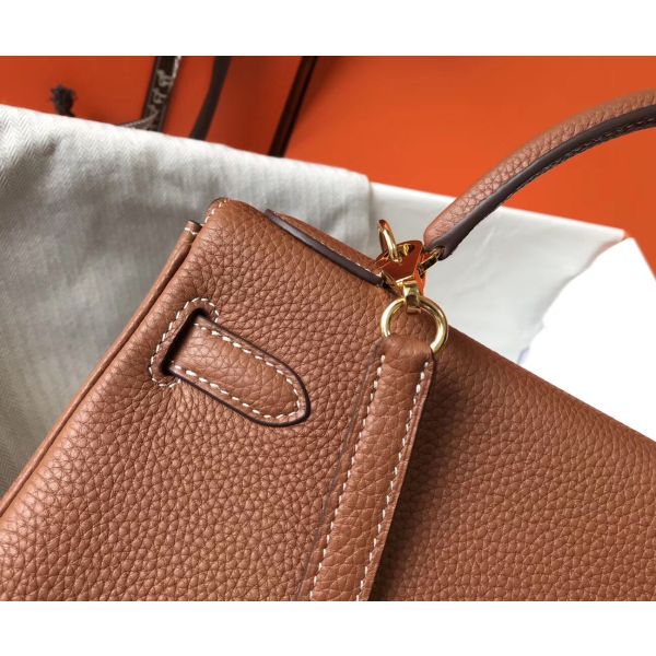 HERM Kelly 28cm Bag In Gold Clemence Leather GHW