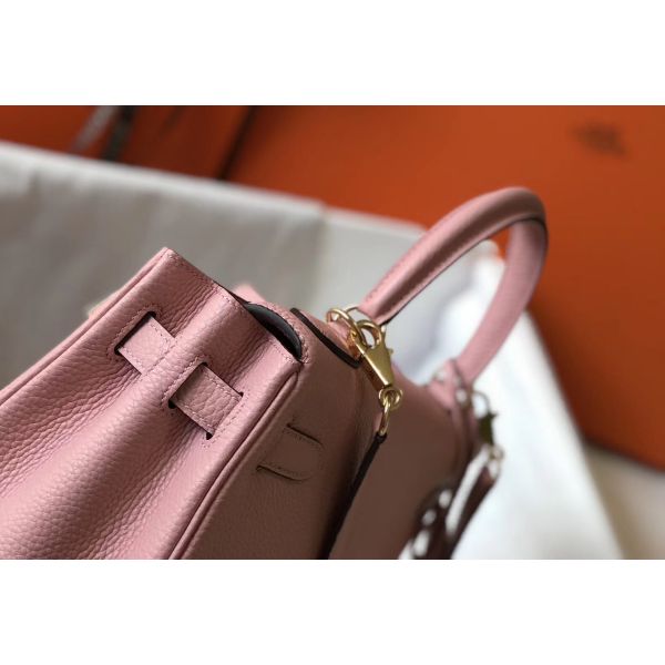HERM Kelly 28cm Bag In Pink Clemence Leather GHW