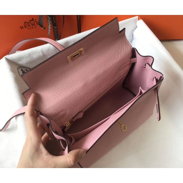 HERM Kelly 28cm Bag In Pink Clemence Leather GHW