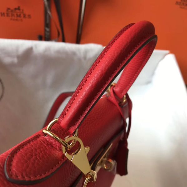 HERM Kelly 28cm Bag In Red Clemence Leather GHW
