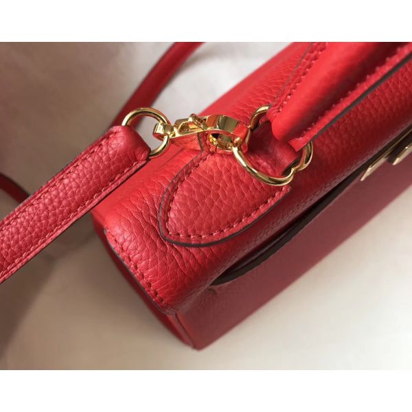 HERM Kelly 28cm Bag In Red Clemence Leather GHW