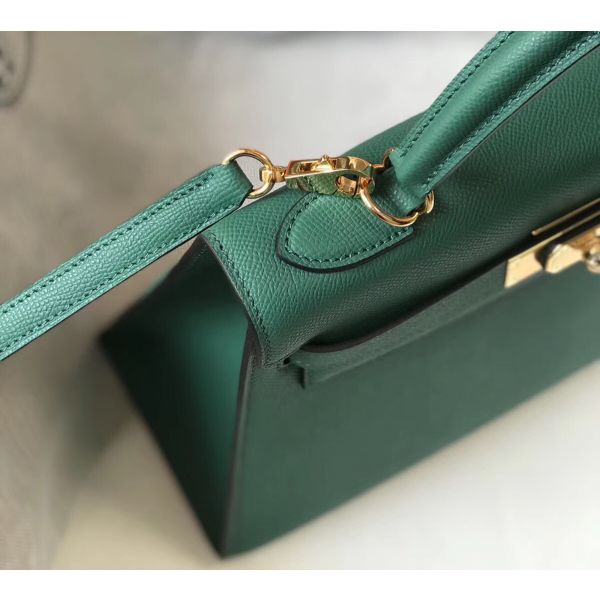 HERM Kelly 28cm Bag In Vert Vertigo Epsom Leather GHW