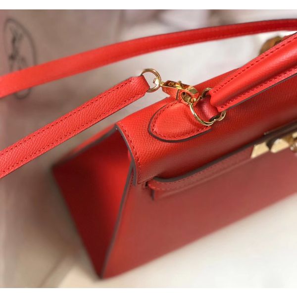 HERM Kelly 28cm Bag In Red Epsom Leather GHW