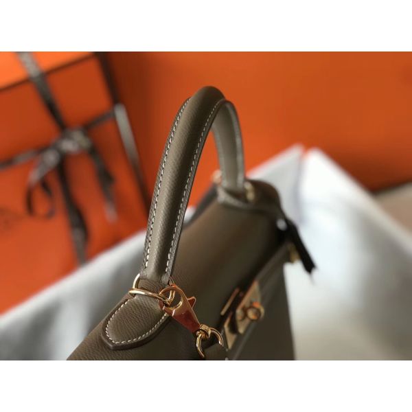 HERM Kelly 28cm Bag In Taupe Grey Epsom Leather GHW