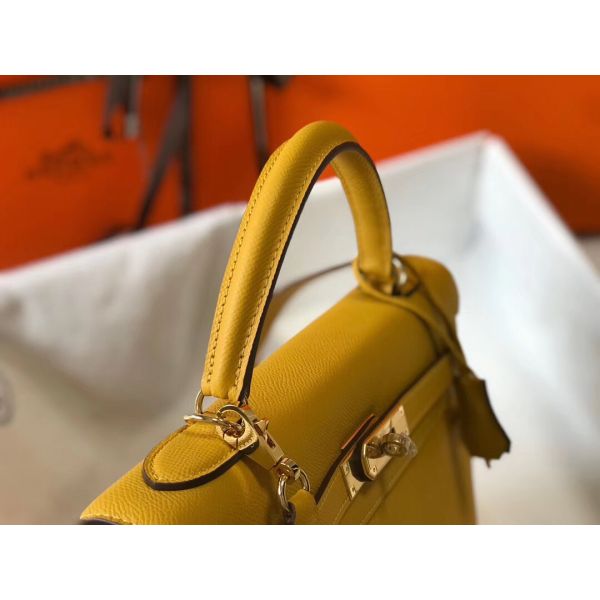 HERM Kelly 28cm Bag In Yellow Epsom Leather GHW